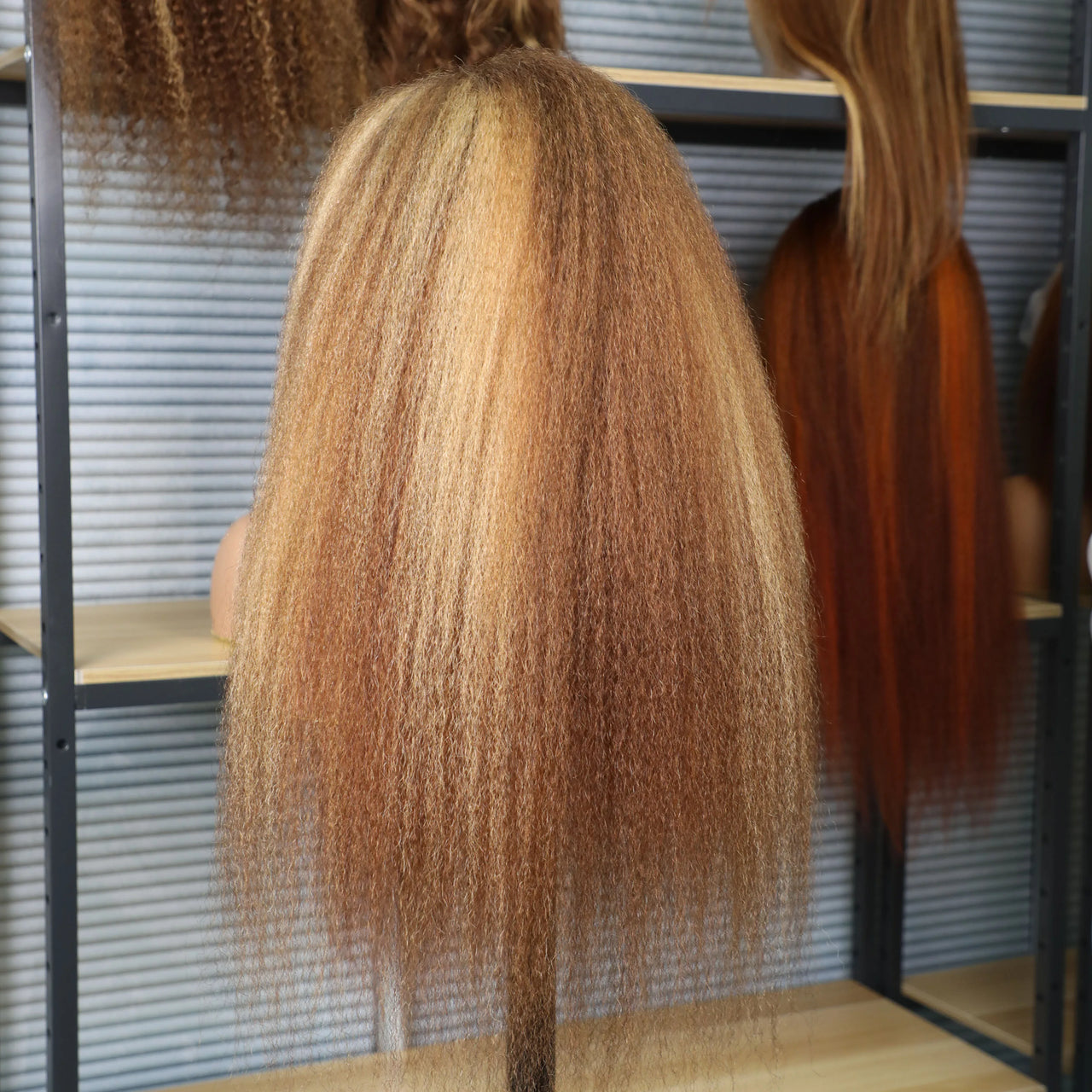 Kinky Straight Yaki Straight Blonde Brown Piano Color Lace Front Wig PrePlucked Remy Hair