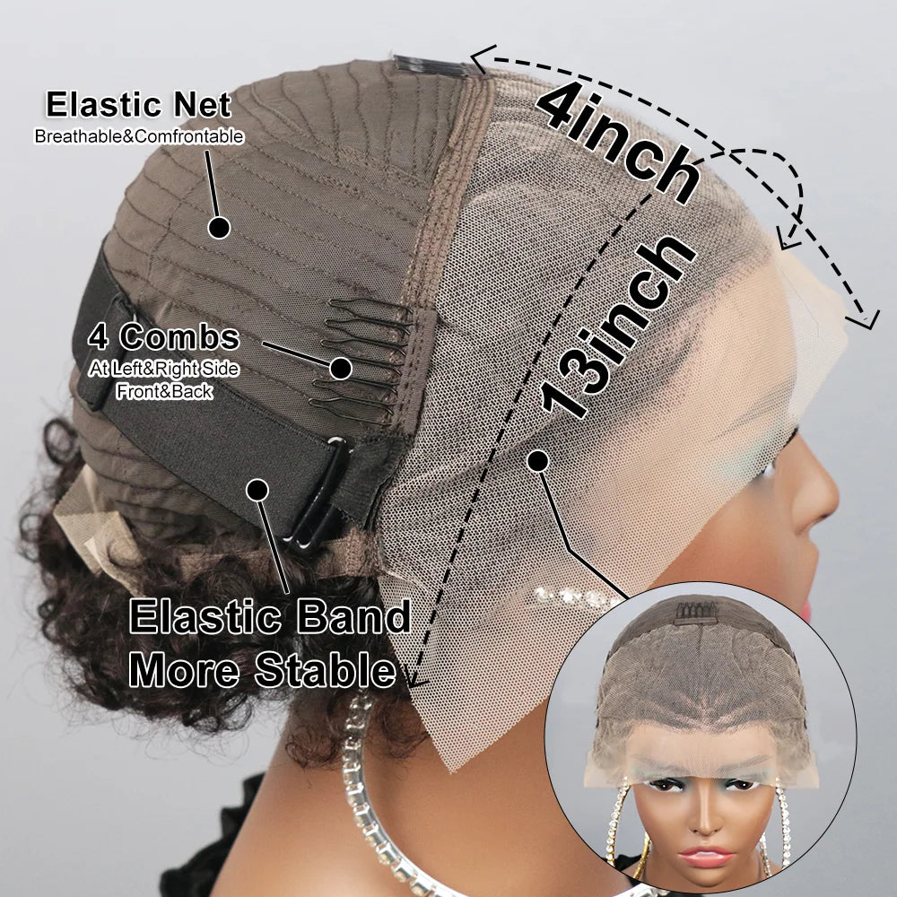 Afro Puff 13x4 Lace Frontal Human Hair With Pre Made Cornrow Braided Kinky Curly Wig With Baby HairHair Wig