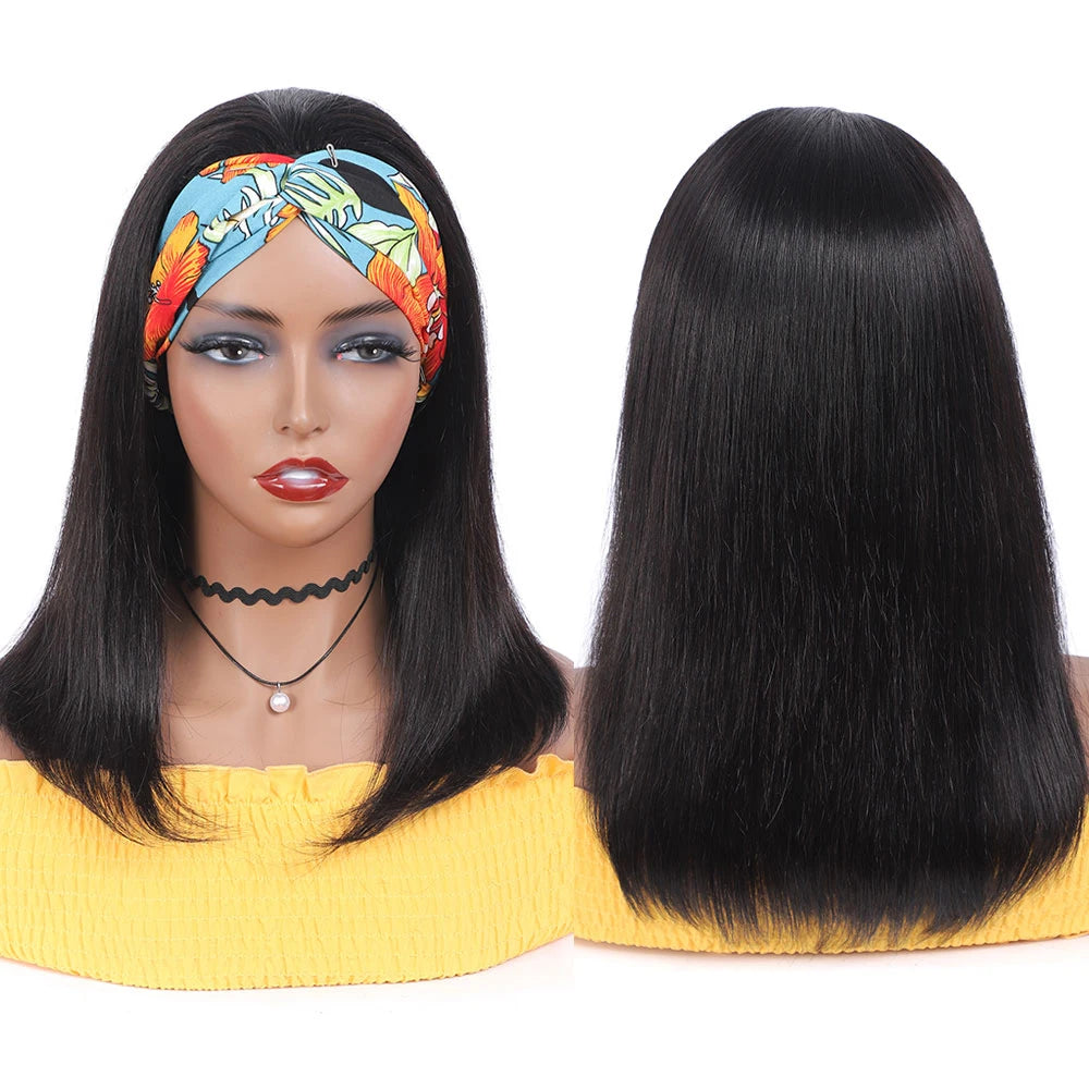 Headband Wig Human Hair Bone Straight Human Hair Wigs Peruvian Human Hair Wigs  Easy to Wear 180%