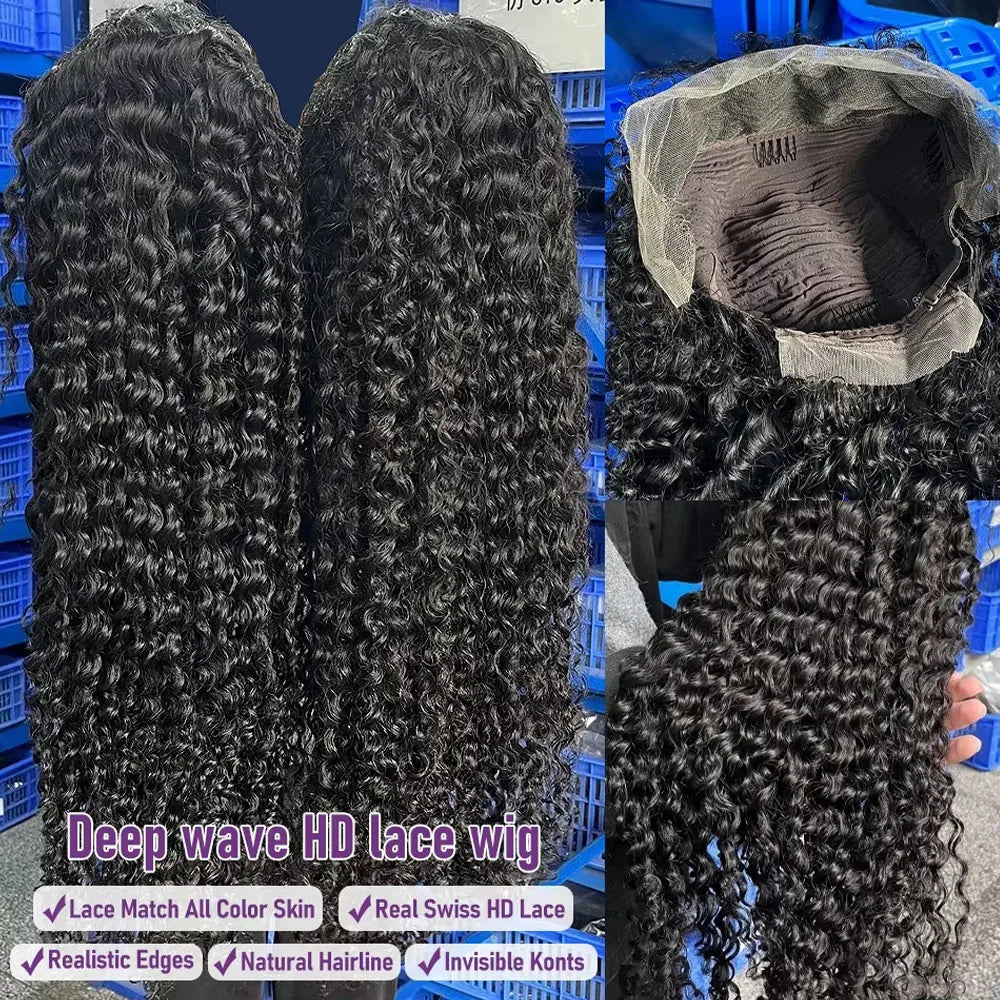 30 Inch Deep Wave HD Lace Front Human Hair Wig Invisible Strap Drawstring 360 Full Lace Wig Water Wave Glueless Wig