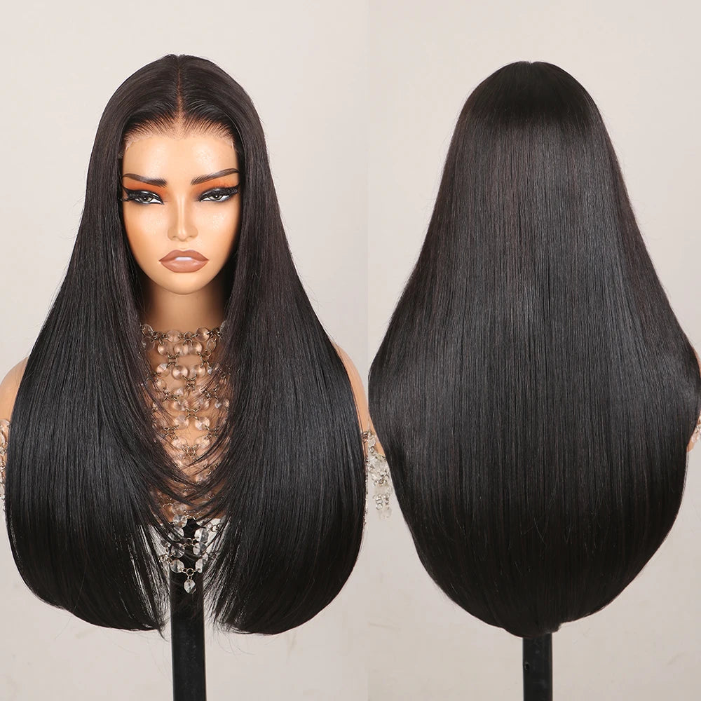 H30 Layered Hair Wear and Go 6x6 Lace Closure Glueless Wig Mixed Hair not 100% Human Hair Pre Plucked Lace Wig without Glue