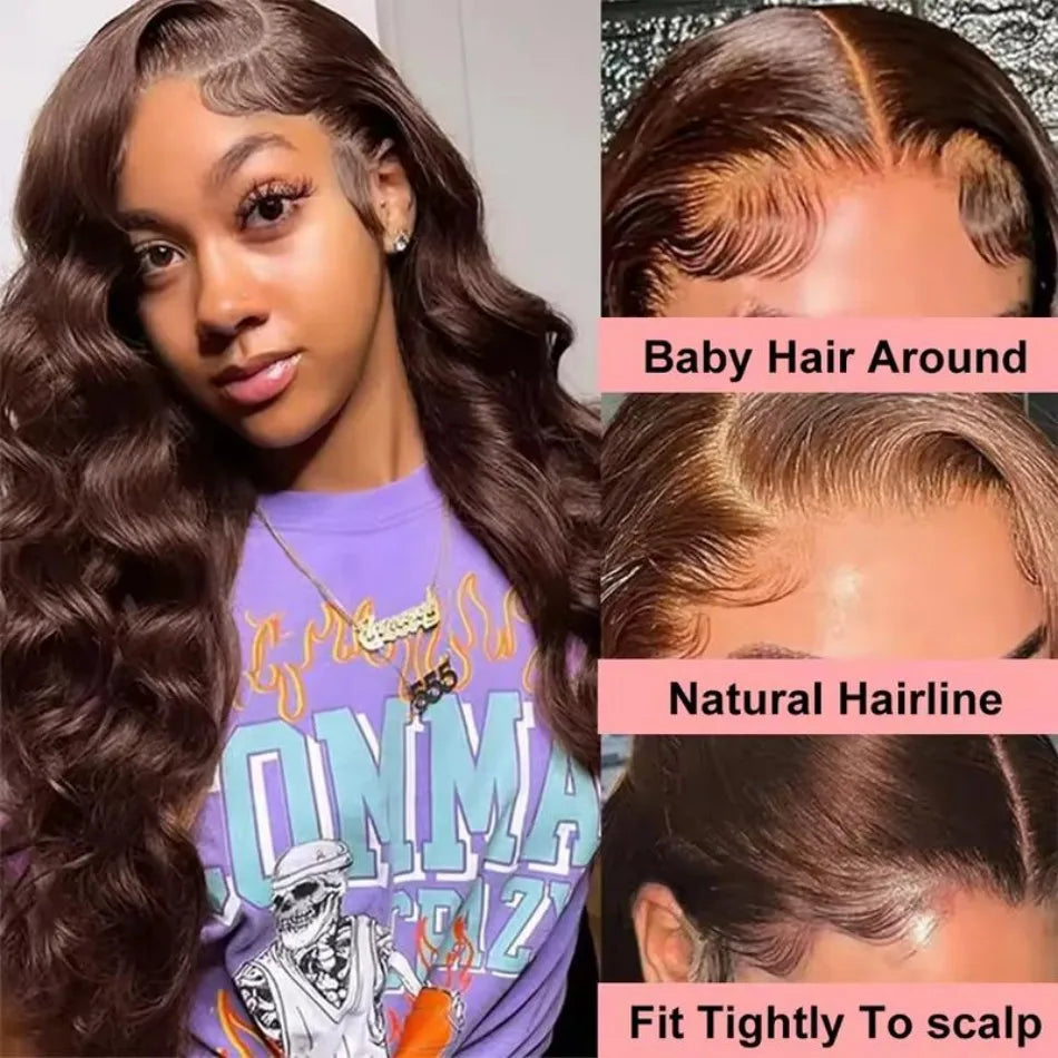 13X6 Hd Lace Frontal Wig Chocolate Brown Human Hair Wigs Body Wave Lace Front Wigs Pre Plucked Brazilian