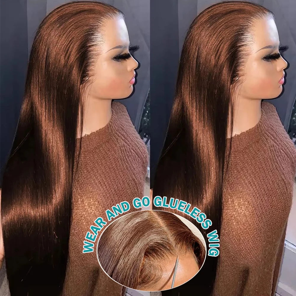 Ready to Wear Glueless Wig Preplucked Chocolate Brown #4 Dark Brown Straight Human Hair Wigs  HD Lace Front Human Hair Wigs