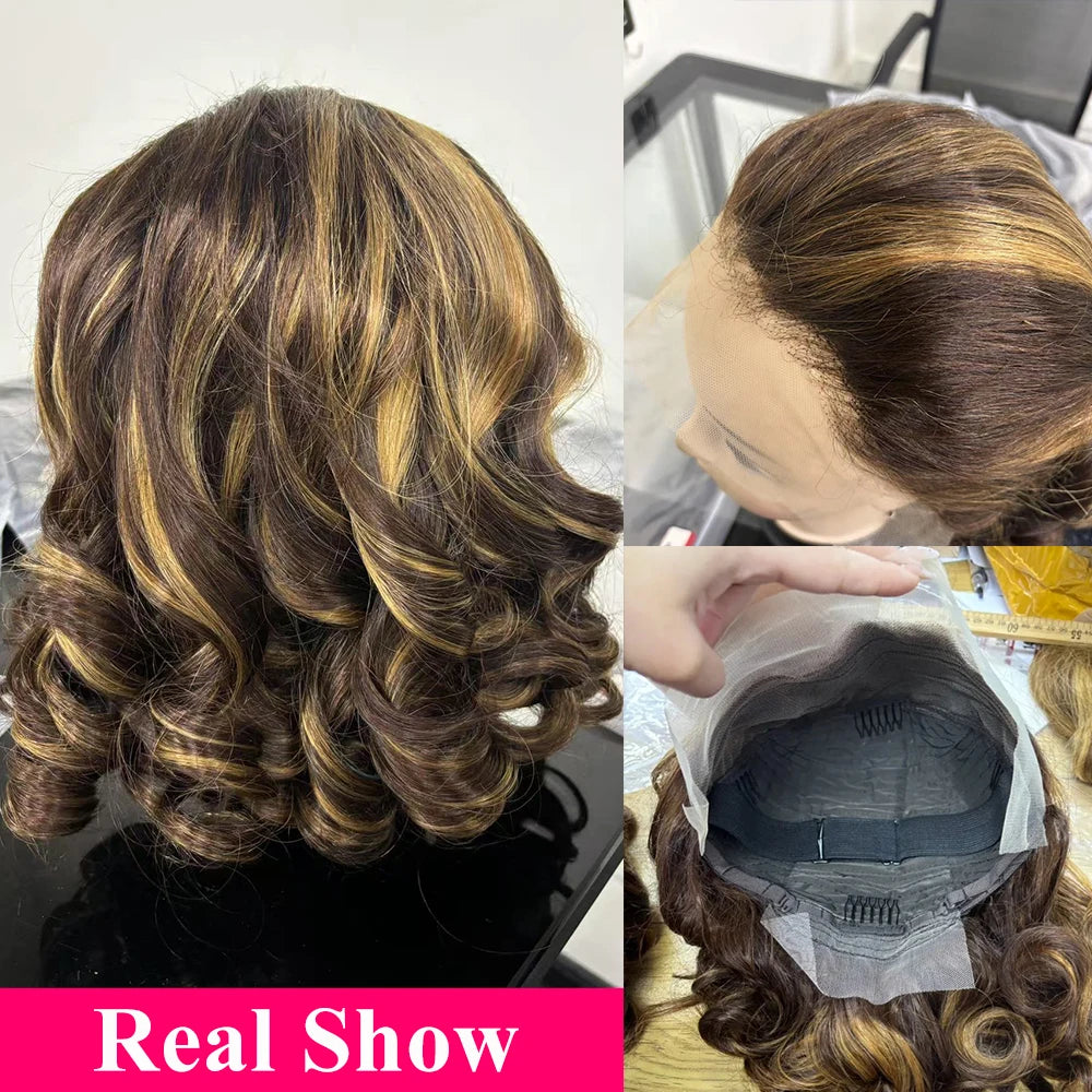 Highlight Bob 100% Human Hair Body Wave Lace Front Wig Burmese 4/27 Color