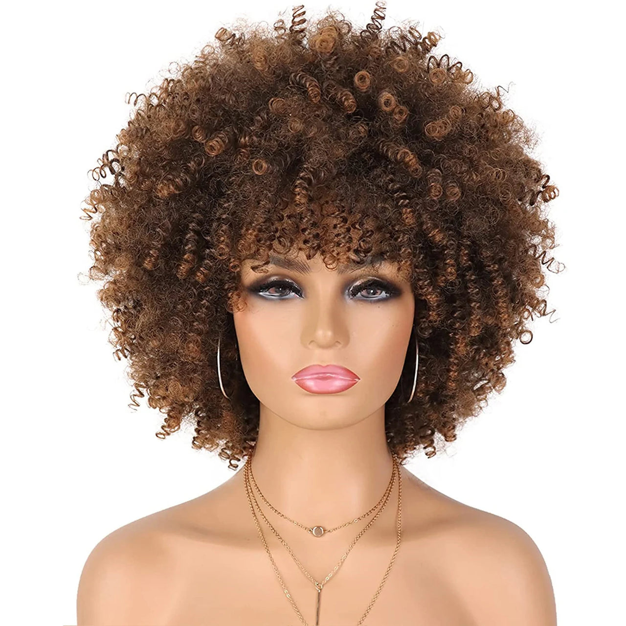 Tereshar Synthetic Short Curly with Bangs for Black Women 8 inch Afro Kinky Curly Daily Use