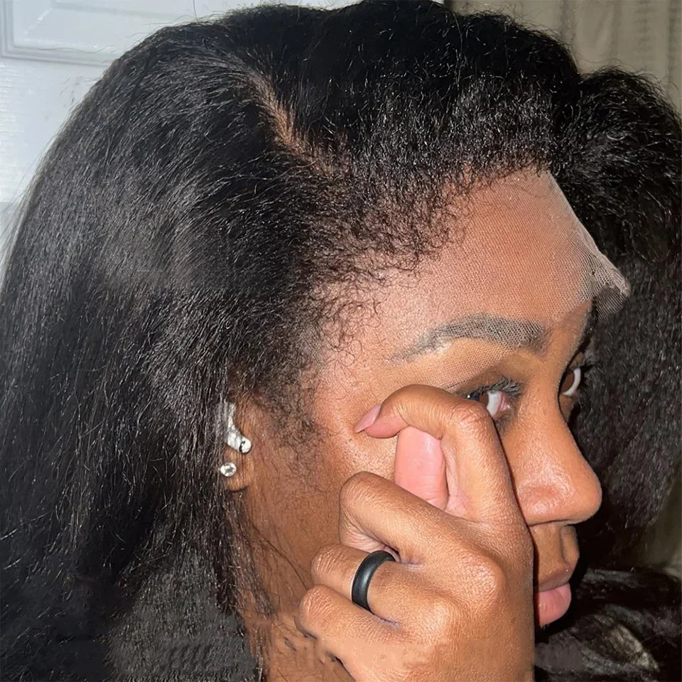 Kinky Straight 4C Kinky Edges Curly Baby Hair Wig Yaki Straight Wig
