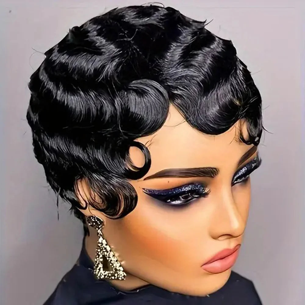Short Finger Wave Wig Human Hair Wig - Ocean Wave Wig Pixie Cut Wigs