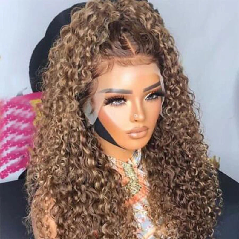 Ombre Blond 26 inch 180Density Soft Long Kinky Curly Lace Front Wig With BabyHair Preplucked Natural Hairline