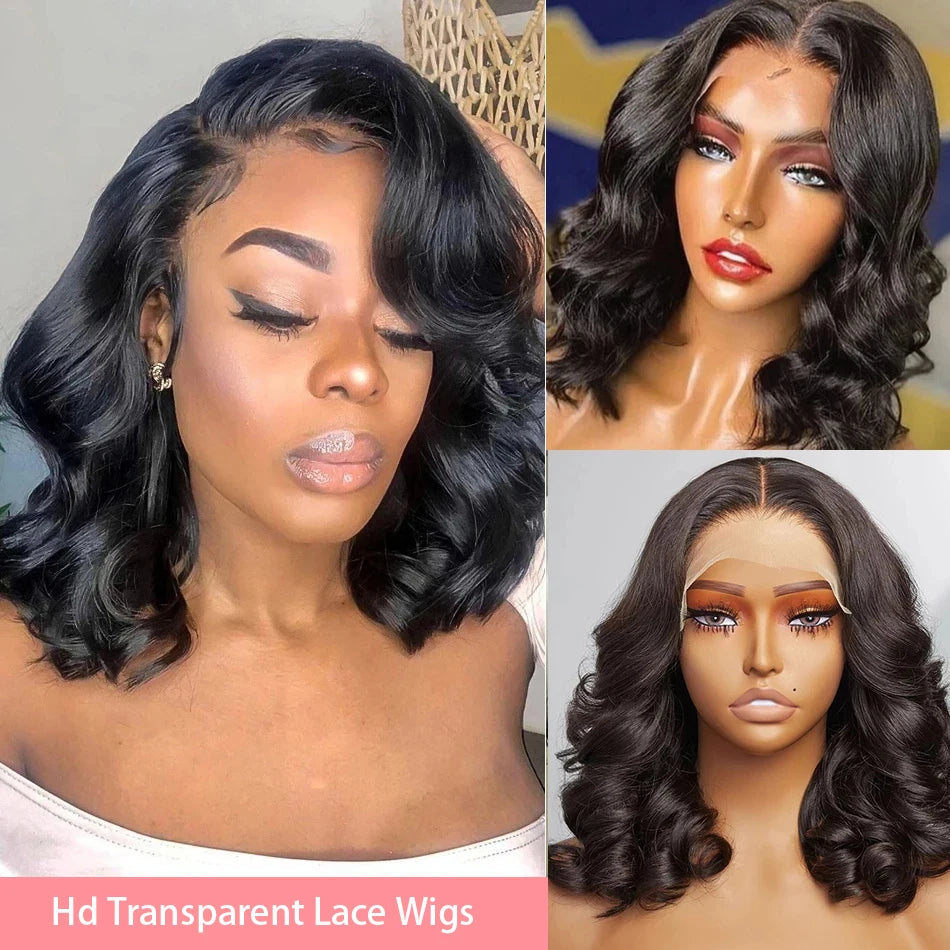 Short Body Wave Lace Frontal Bob Wig 200% Density Brazilian Remy Transparent Lace Wigs