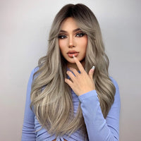 Thumbnail for Brown Blonde Ombre Natural Hair Wigs for Women Long Wavy With Dark Roots Synthetic Wig