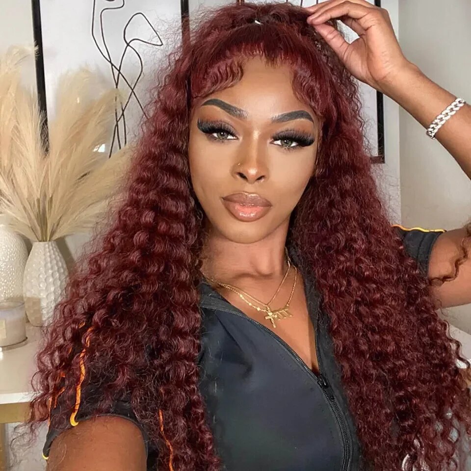 Reddish Brown Deep Wave Curly Lace Front Brazilian Human Hair Wigs