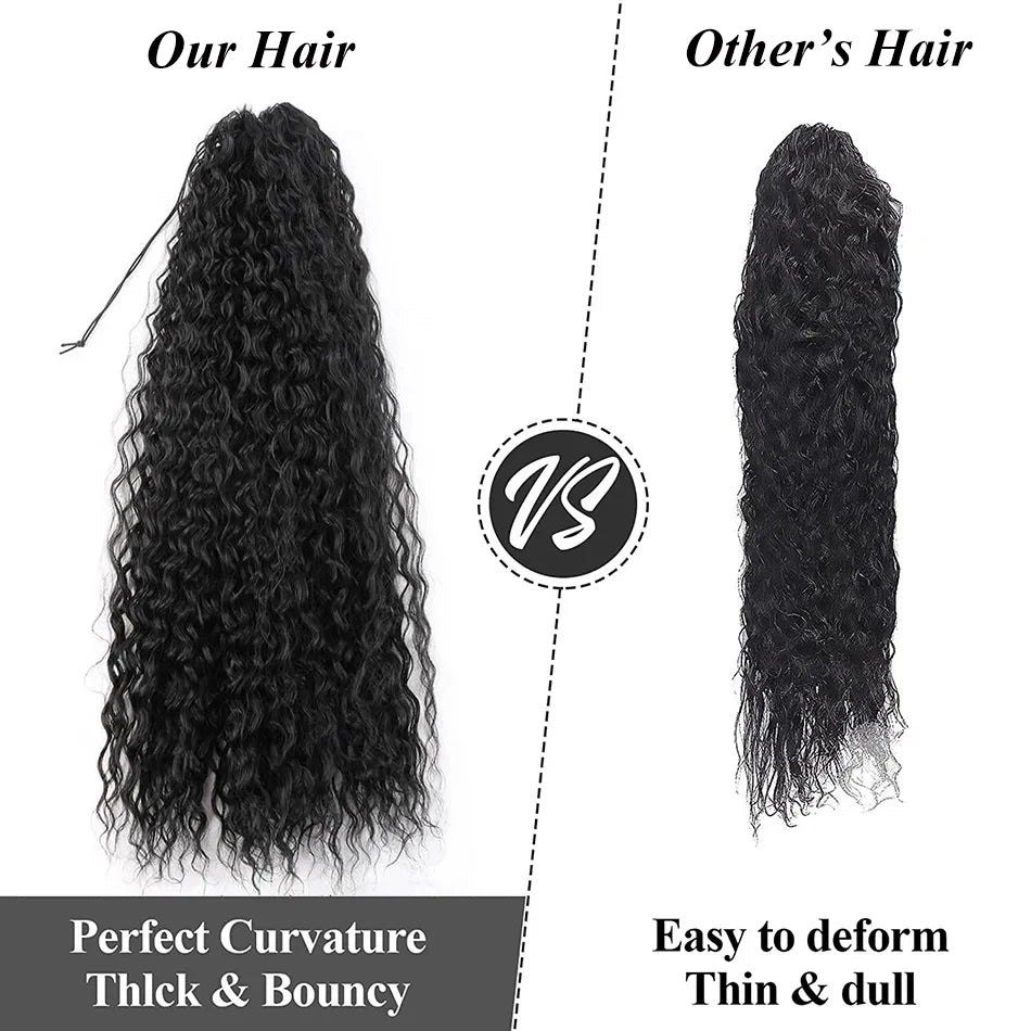Deep Wave Drawstring Ponytail Human Hair Ponytails #1B Natural Black Curly Clip In Hair Extensions