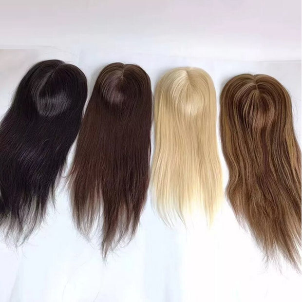 15x16cm Hand Tied Silk Base Remy Clip In Human Hair Wig Topper with Thinning Russian Human Hair Extensions