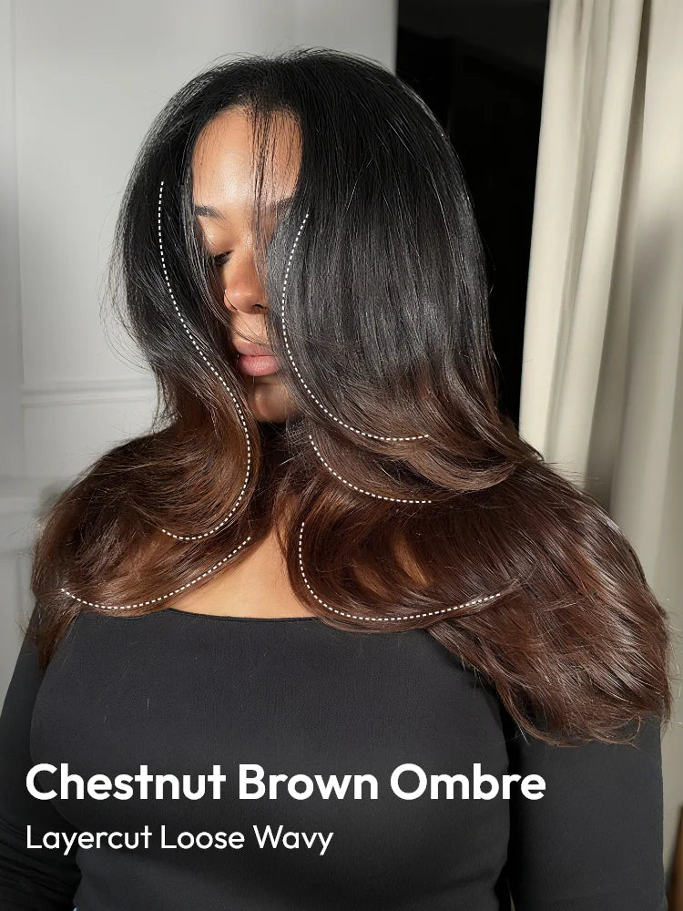 Chestnut Brown Ombre Layercut Wig Straight Hair 13X6 Lace Front Wig Pre-Everything And Ready To Go Wigs