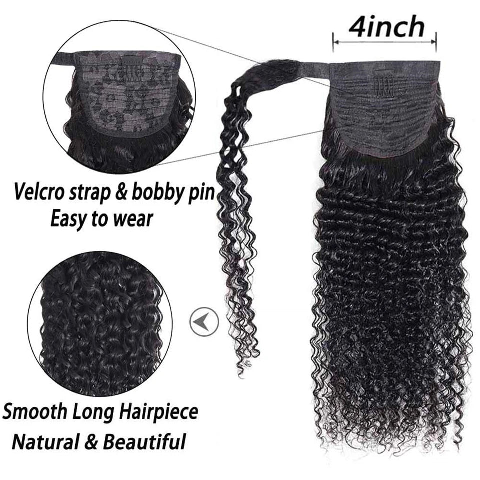 Ponytail Human Hair Wrap Around Kinky Curly Brazilian Remy Hair Extensions