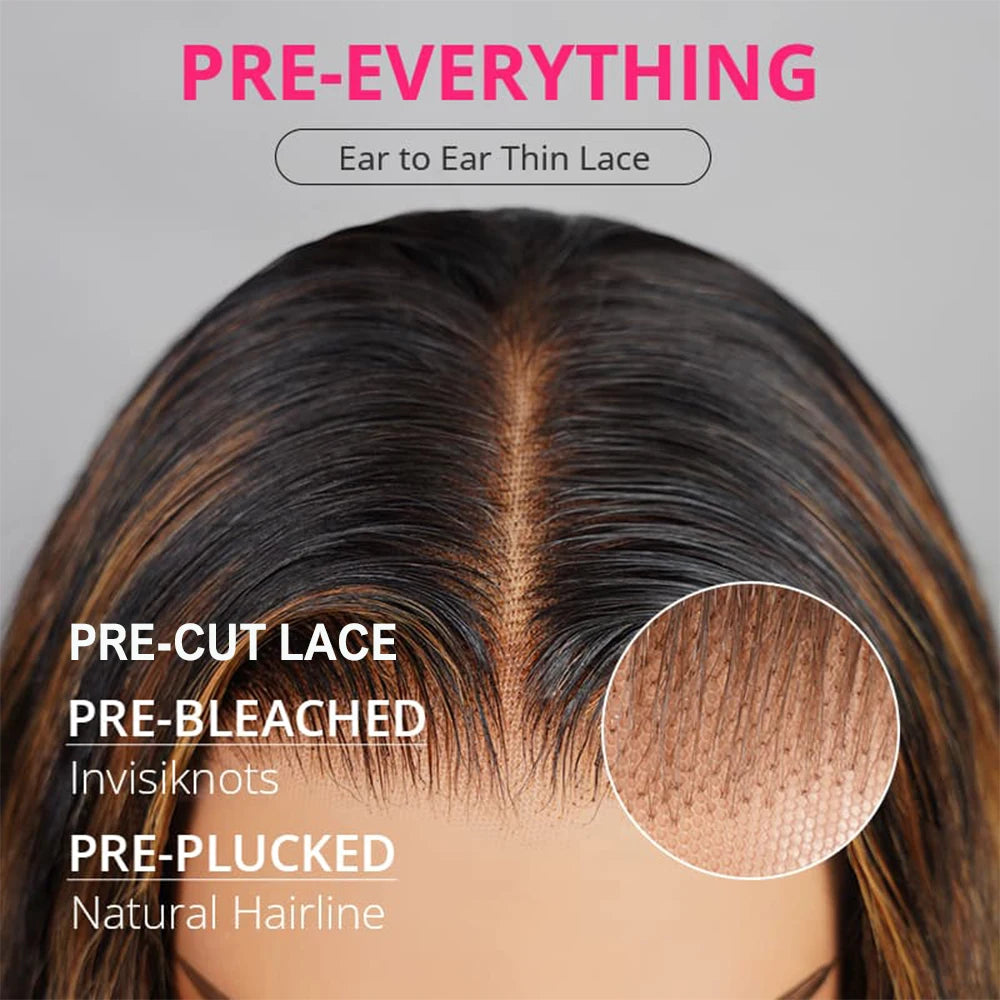 1B/30 Highlight Wig Body Wave Human Hair Wig Pre Plucked Pre Cut Lace 9x6 Glueless Ready To Wear