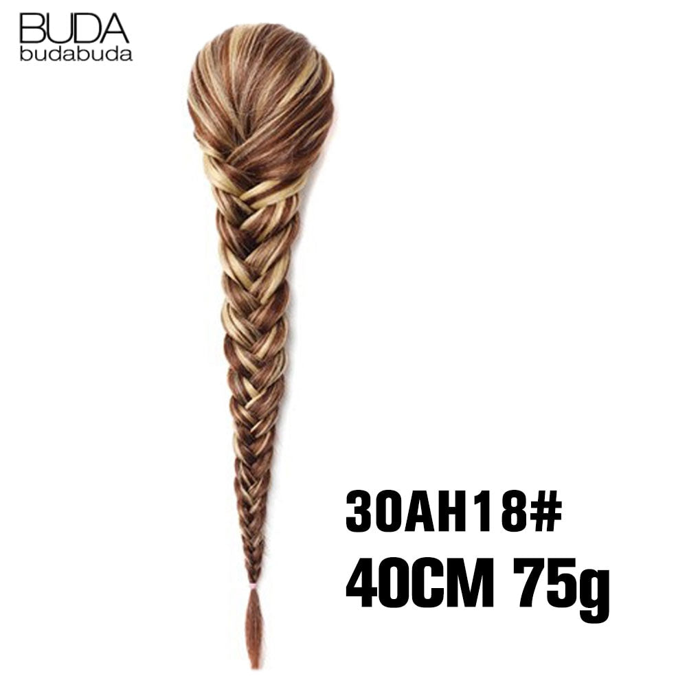 20 Inch Long Straight Synthetic Hair Extension Braided Fishtail Drawstring Ponytail Hair
