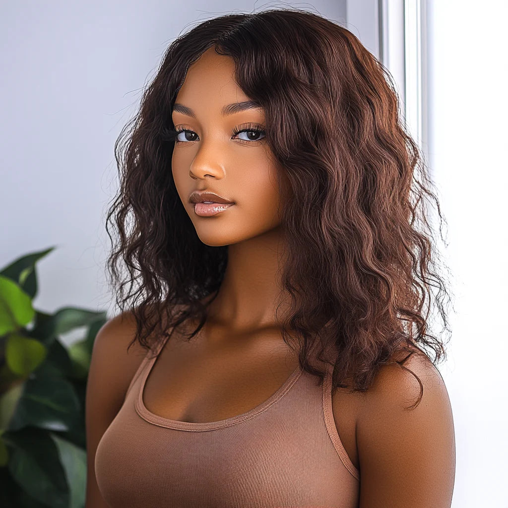 Sleek 4# Brown Colored Human Hair Wigs For Women 100% Real Ready To Wear Short Bodywave Brazilian Hair Wigs