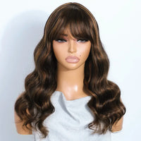 Thumbnail for 180D Highlight Body Wave Human Hair Wig With Bangs Wear To Go Ombre Blonde Brazilian Body Wavy Human Hair Wigs
