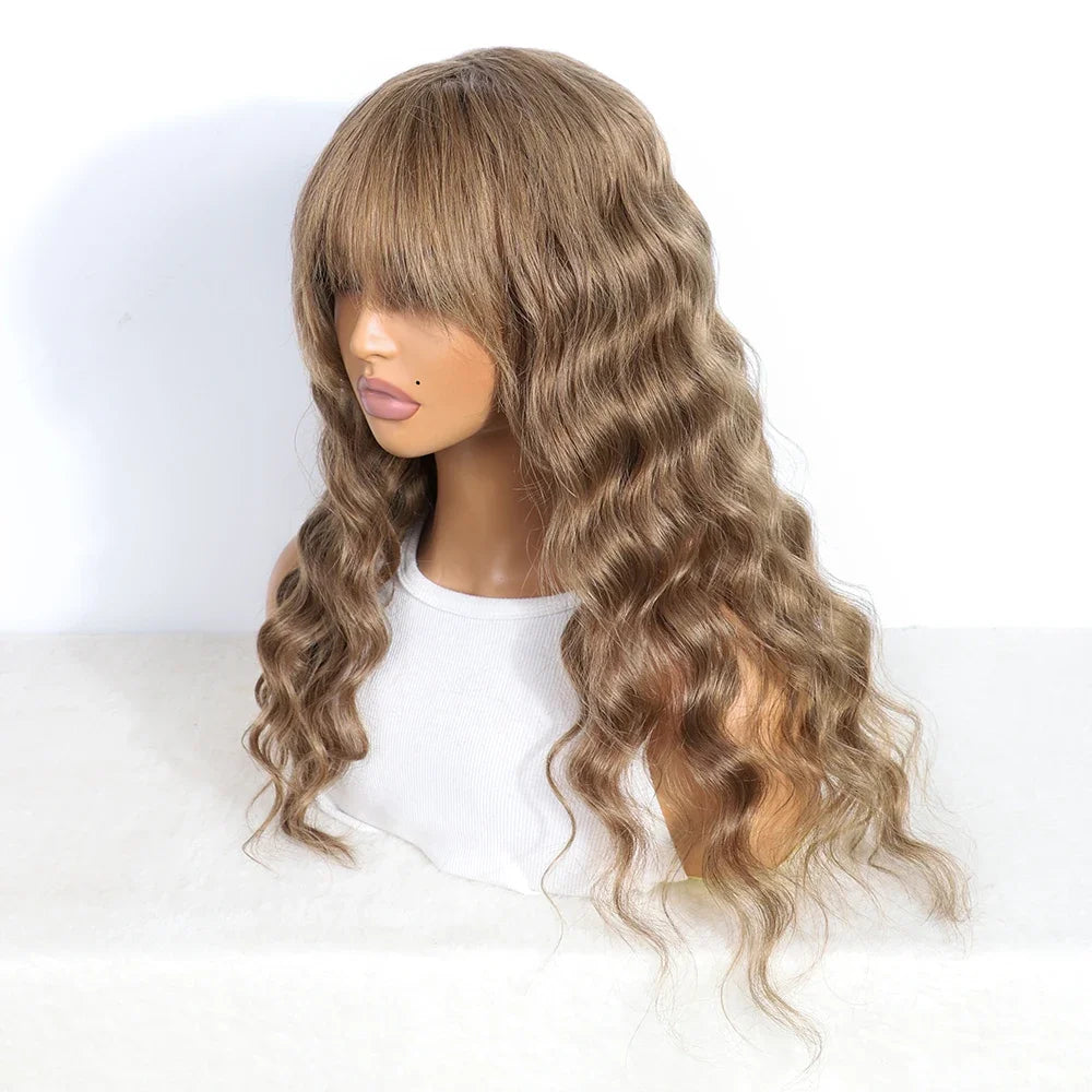 Brazilian 180% Density Deep Wave Human Hair Wig With Bangs Wear To Go #8 Wet And Wavy Human Hair Wigs Loose Deep Wig