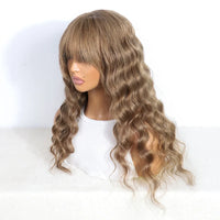 Thumbnail for Brazilian 180% Density Deep Wave Human Hair Wig With Bangs Wear To Go #8 Wet And Wavy Human Hair Wigs Loose Deep Wig