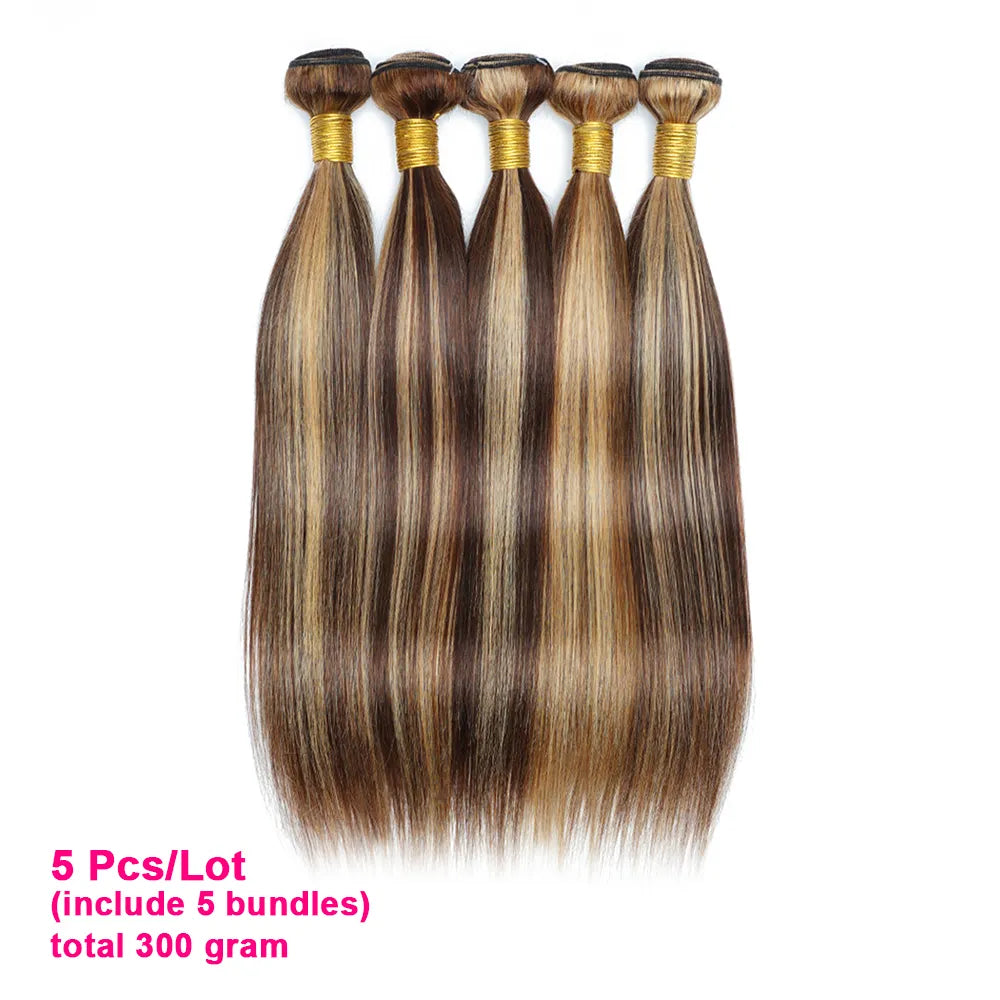 P4/27 Highlight Human Hair Bundles Brown Blonde Peruvian Hair Extensions Double Wefts