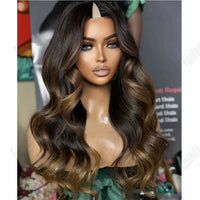 Thumbnail for Natural Human Hair V Part Wig for Black Women Adjustable Honey Brown Balayage Loose Wave1*4Size U Part Wigs with Clips Easy Wear