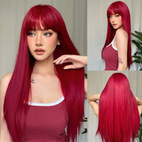 Thumbnail for Light Wine Red Synthetic Wigs With Bangs