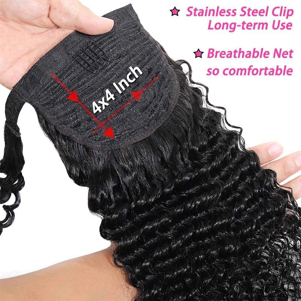 Ponytail Human Hair Wrap Around Kinky Curly Brazilian Remy Hair Extensions