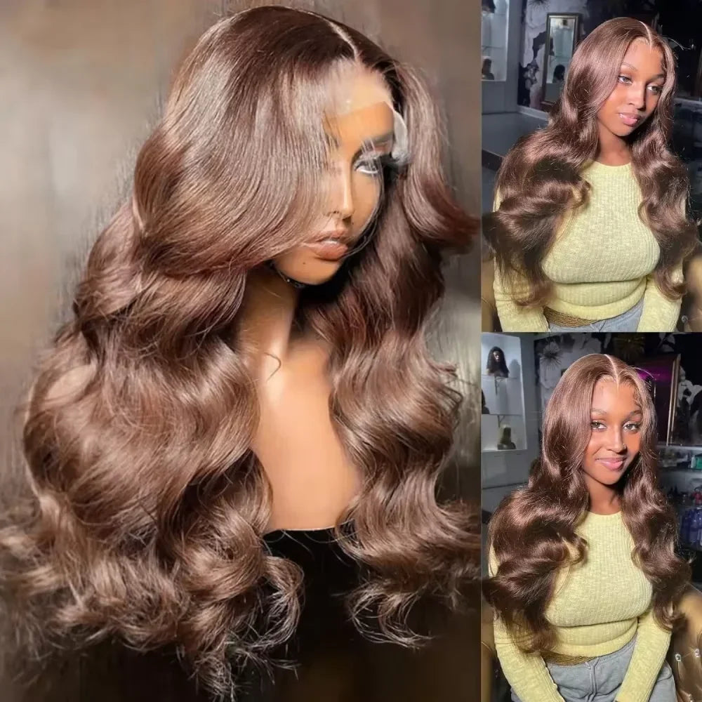 13x6 Chocolate Brown Body Wave Lace Front Wig 100% Human Hair Pre Plucked Colored Human Hair Wig – HD Lace Human Hair Wig UAE, UK & USA | Michelle's Glam Wigs