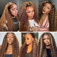 Thumbnail for 360 Full Lace Wig 427 Highlight Wig Human Hair Deep Wave Frontal Wig Honey Blonde 250 Density