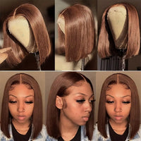 Thumbnail for #4 Straight Bob Wig Chocolate Brown Human Hair Wigs 13x4 Transparent Lace Frontal Wig Brazilian Virgin 100% Human Hair