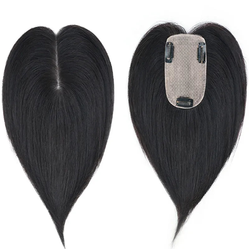 Natural Straight European Virgin Human Hair Topper  Full Silk Base Toupee with 4 Clips