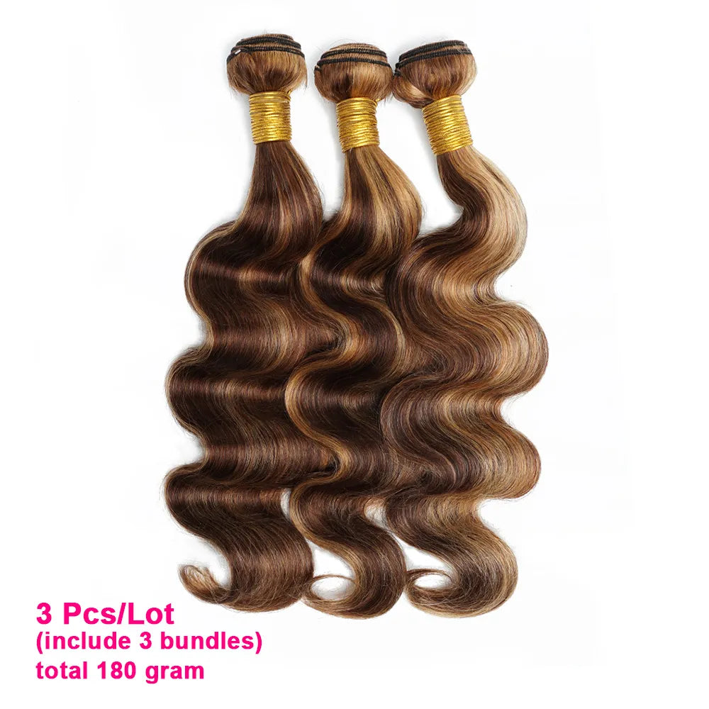Body Wave Highlight P4/27 Human Hair Bundles 60Gram Peruvian Hair Extensions