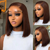 Thumbnail for Straight Transparent Lace Front Wig Bleached Knots Ombre 1b4 Bone Straight Bob Human Hair Glueless Wig Pre Plucked Ready To Wear