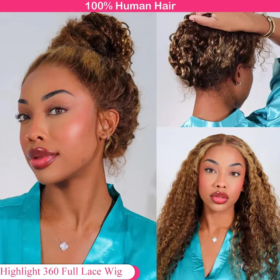 Highlight Hd Frontal Wig P4/27 360 Full Hd Lace Front Wig Pre Plucked Glueless Wig Deep Wave Frontal Wig Human Hair