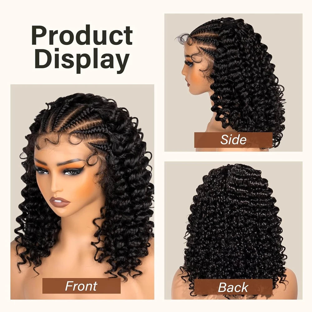 Kinky Curly Braided Wig With Baby Hair Natural Color Curly 13X4 Transparent Synthetic Lace Front Wigs Braid Wig