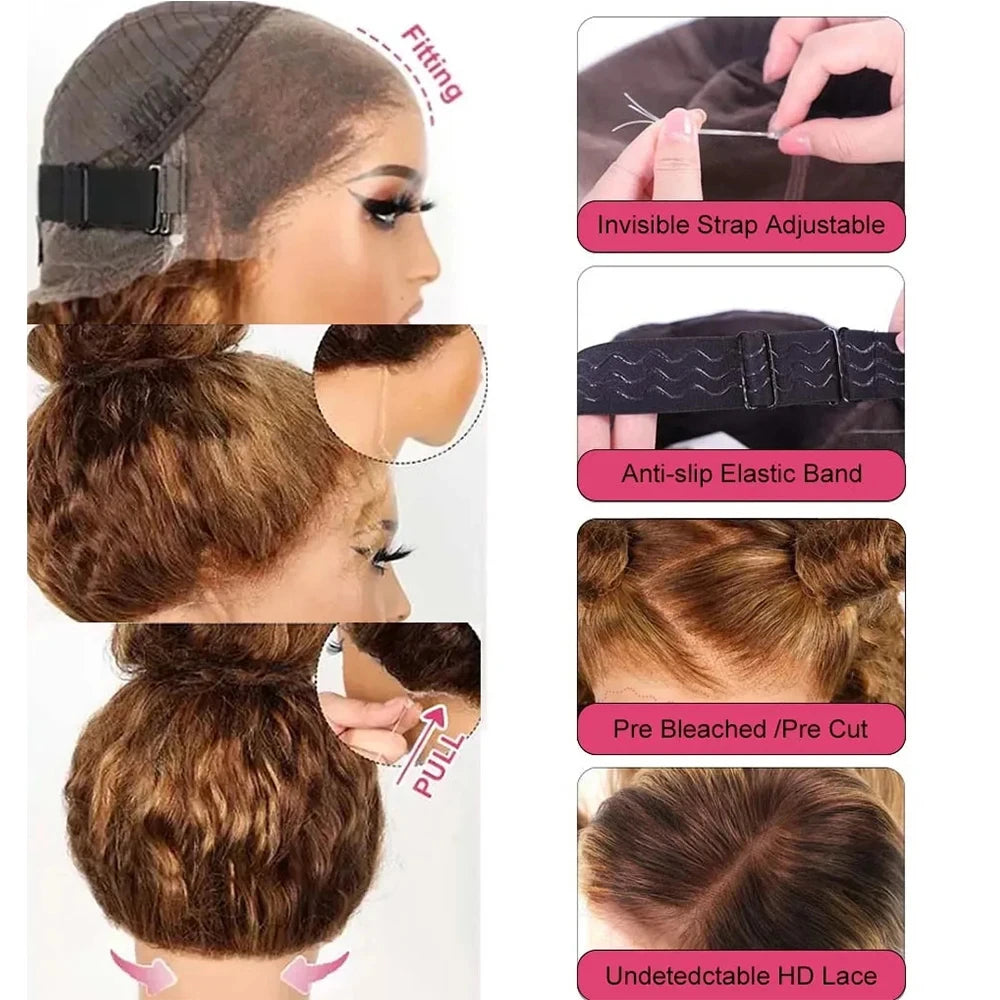 Invisible Strap HD 360 Full Lace Glueless Wig Human Hair With Drawstring Highlight 250 Density Body Wave