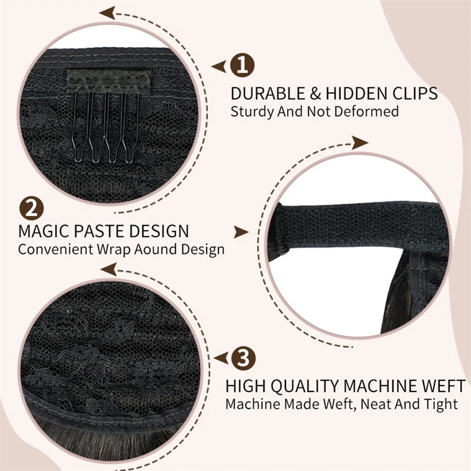 Ponytail Human Hair Wrap Around Kinky Curly Brazilian Remy Hair Extensions