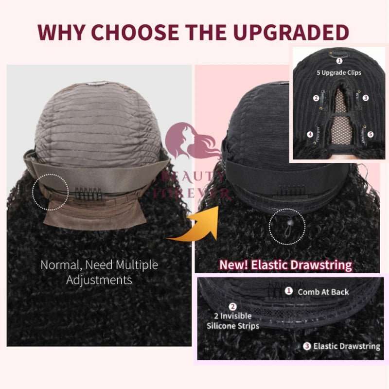 Yaki Straight V Part Wig Human Hair Elastic DrawString Straight