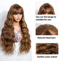 Thumbnail for Highlight Brown Body Wave Bangs Wig Human Hair Wigs 180% Density Brazilian Virgin Human Hair Glueless Wear And Go Body Wave Wigs