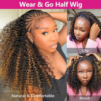 Thumbnail for 1B/30 Highlight Deep Wave Half Wig Human Hair 3 IN 1 Half Wig Invisible Drawstring Glueless Wig Ombre Blonde Colored Curly Wig