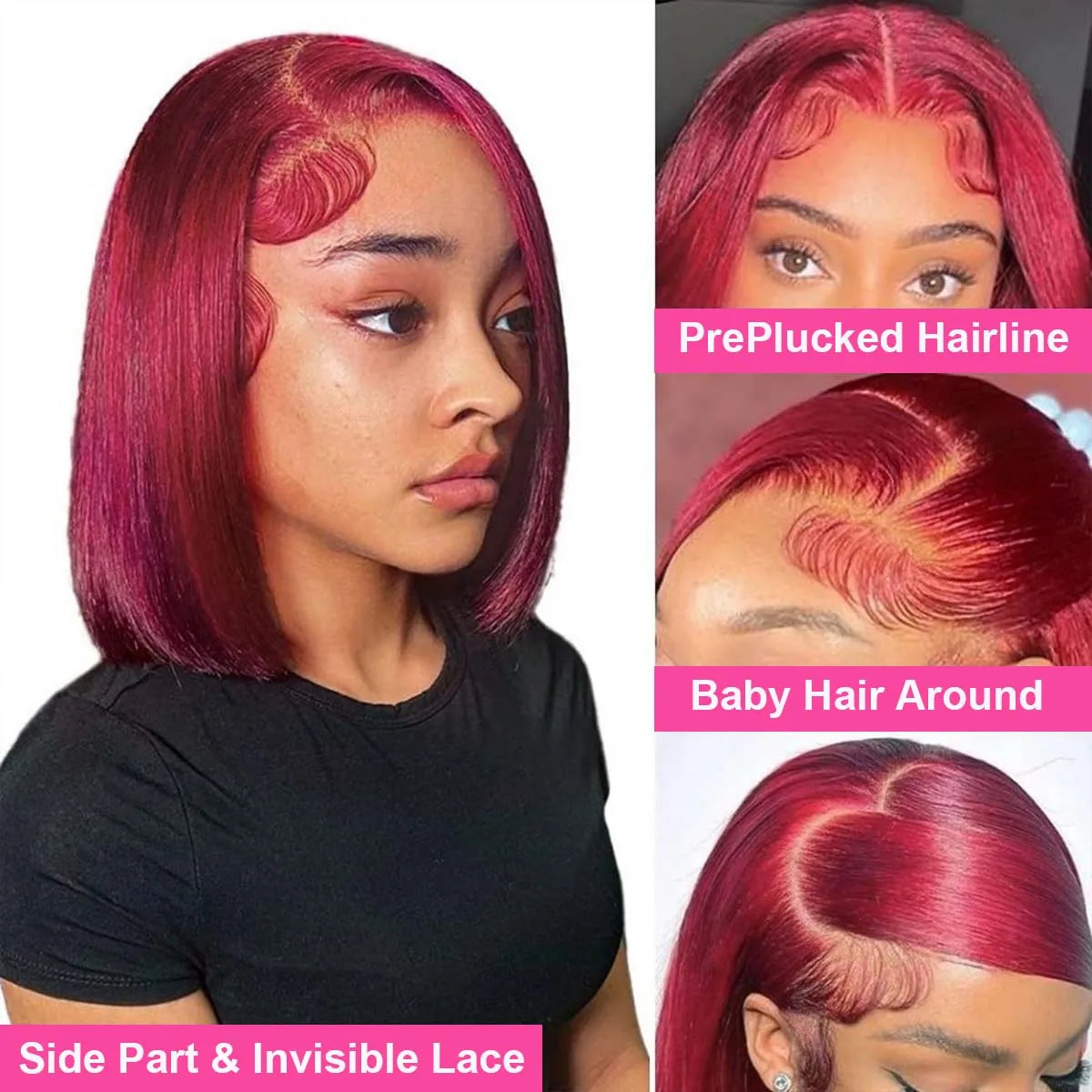 Short Bob Wig 99J Burgundy HD Lace Front Human Hair Wigs  Vietnamese