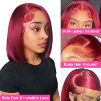 Thumbnail for Short Bob Wig 99J Burgundy HD Lace Front Human Hair Wigs  Vietnamese