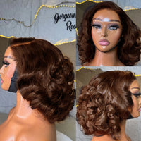Thumbnail for Body Wave 250% Density Chocolate Brown Short Bob Wig 13x4 HD Lace Front Wig 100% Human Hair Loose Wave Bob Wigs