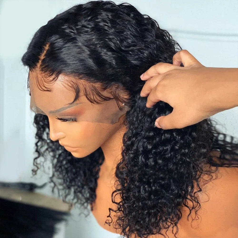 Wear And Go Bob Wigs Human Hair 180% Water Wave Glueless  Pre Cut