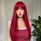 Light Wine Red Synthetic Wigs With Bangs