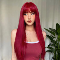 Thumbnail for Light Wine Red Synthetic Wigs With Bangs