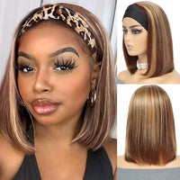 Thumbnail for Headband Wig 100% Human Hair Short Straight Bob 150% Density Bob Wig Human Hair Headband Wigs Machine Made Wig