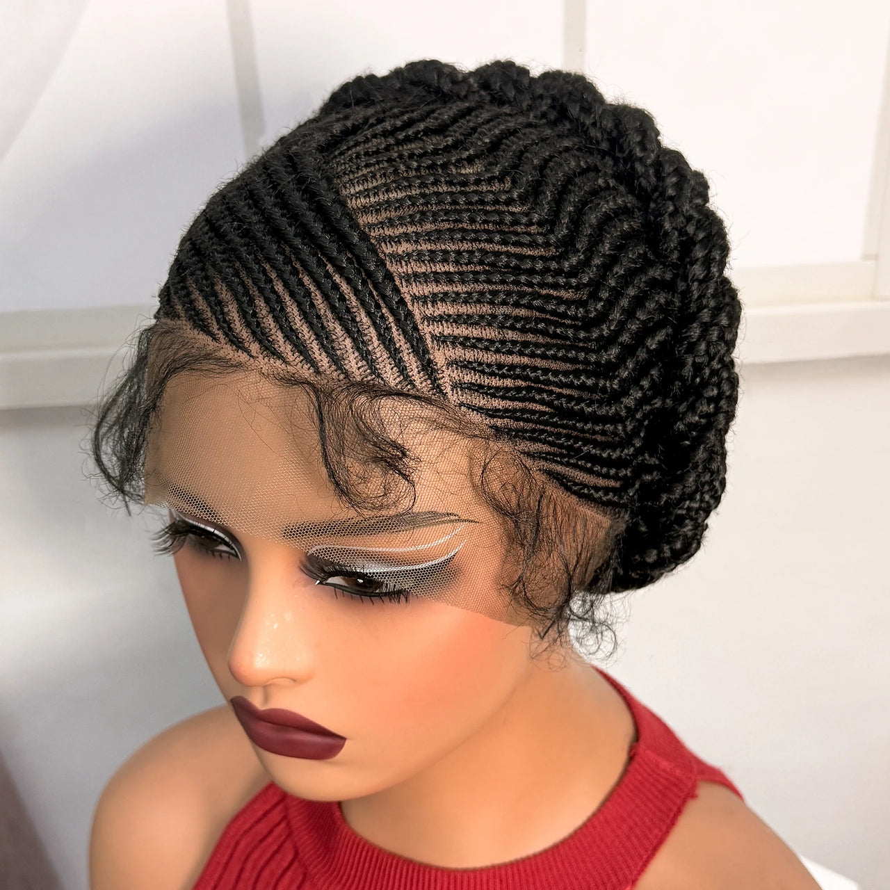Natural Full Lace Cornrow Braided Wigs Short Synthetic Bantu Braided Wigs Knotless Braids Wigs with Baby Hair for Black Women